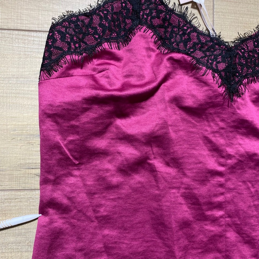 Candie's Juniors Lace Trim Midi Slip Satin Dress Size XS Berry And Black - Picture 6 of 13